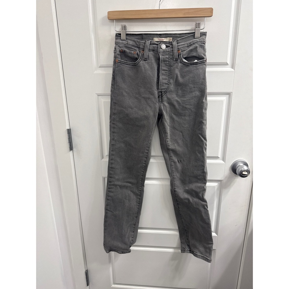 Levis Wedgie Straight Jeans Gray High Rise Button Fly‎ Denim Pants Size 25